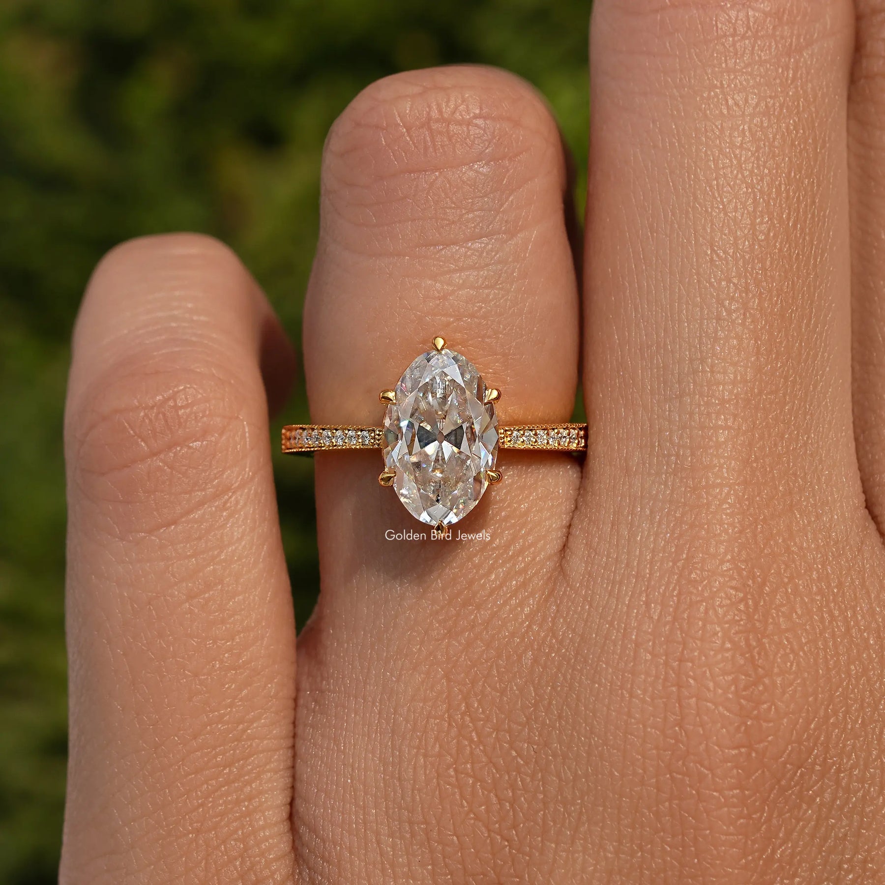 Old Mine Oval Cut Moissanite Accent Stone Ring