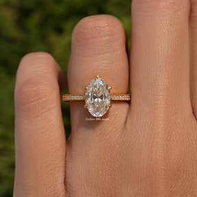 Old Mine Oval Cut Moissanite Accent Stone Ring