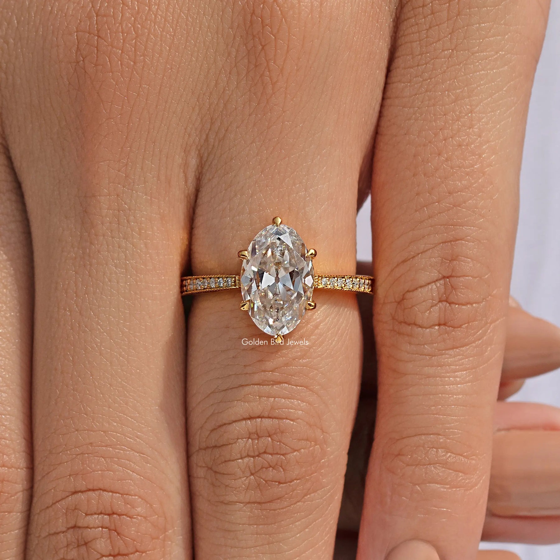 Old Mine Oval Cut Moissanite Accent Stone Ring