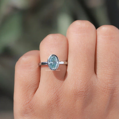 Oval Cut Moissanite Bezel Set Solitaire Engagement Ring