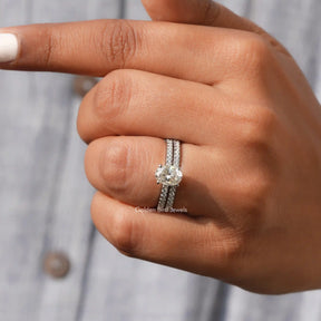 View of Oval Cut Moissanite Bridal Ring Set In finger