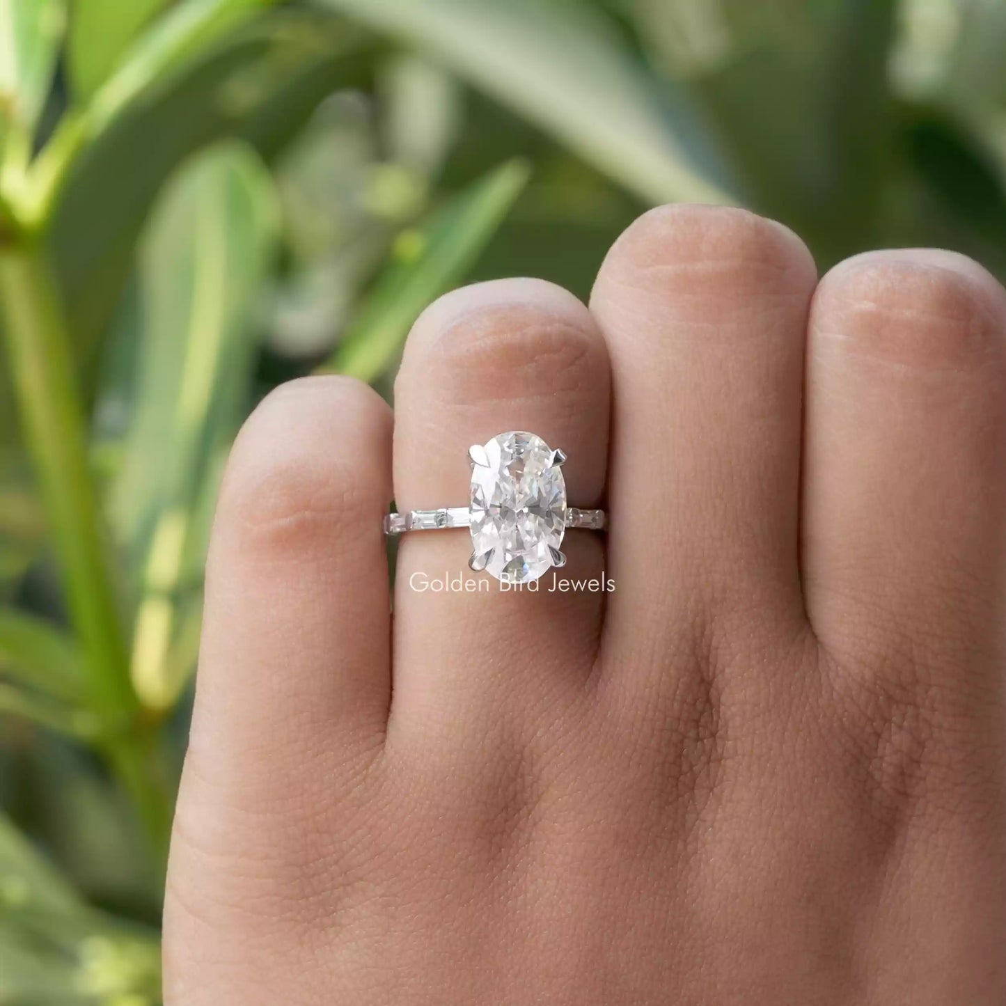 View of Oval Cut Moissanite Solitaire Engagement Ring In finger