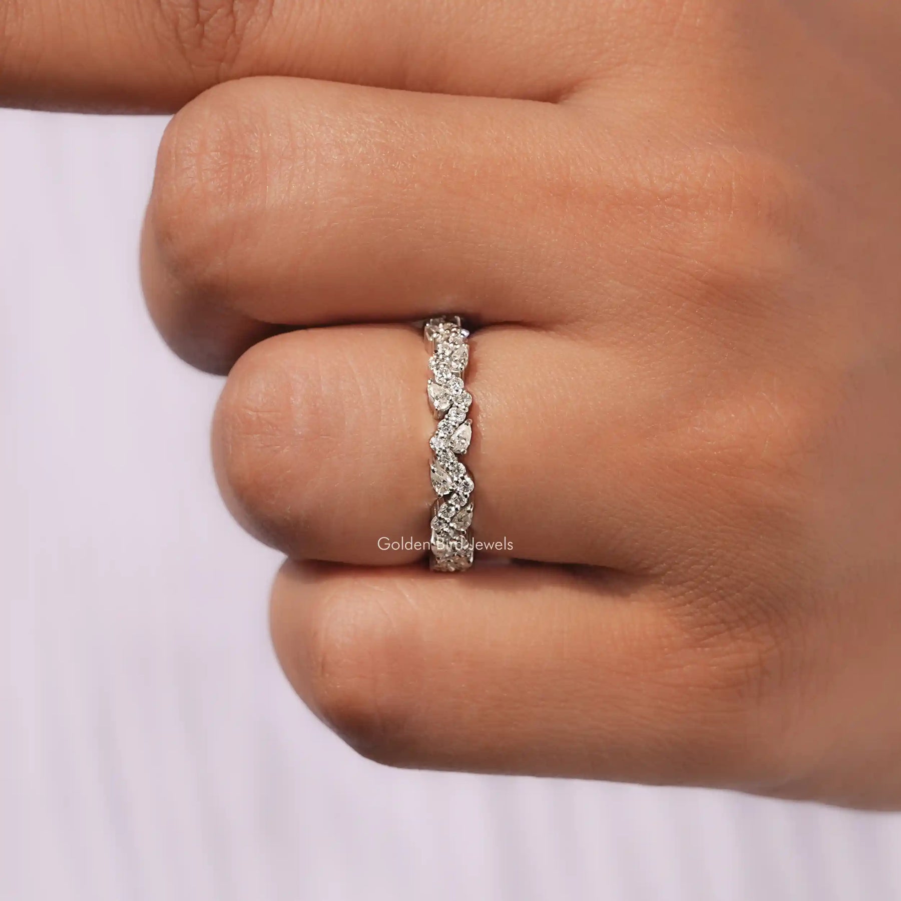 [Colorless Round And Pear Cut Eternity Band]-[Golden Bird Jewels]