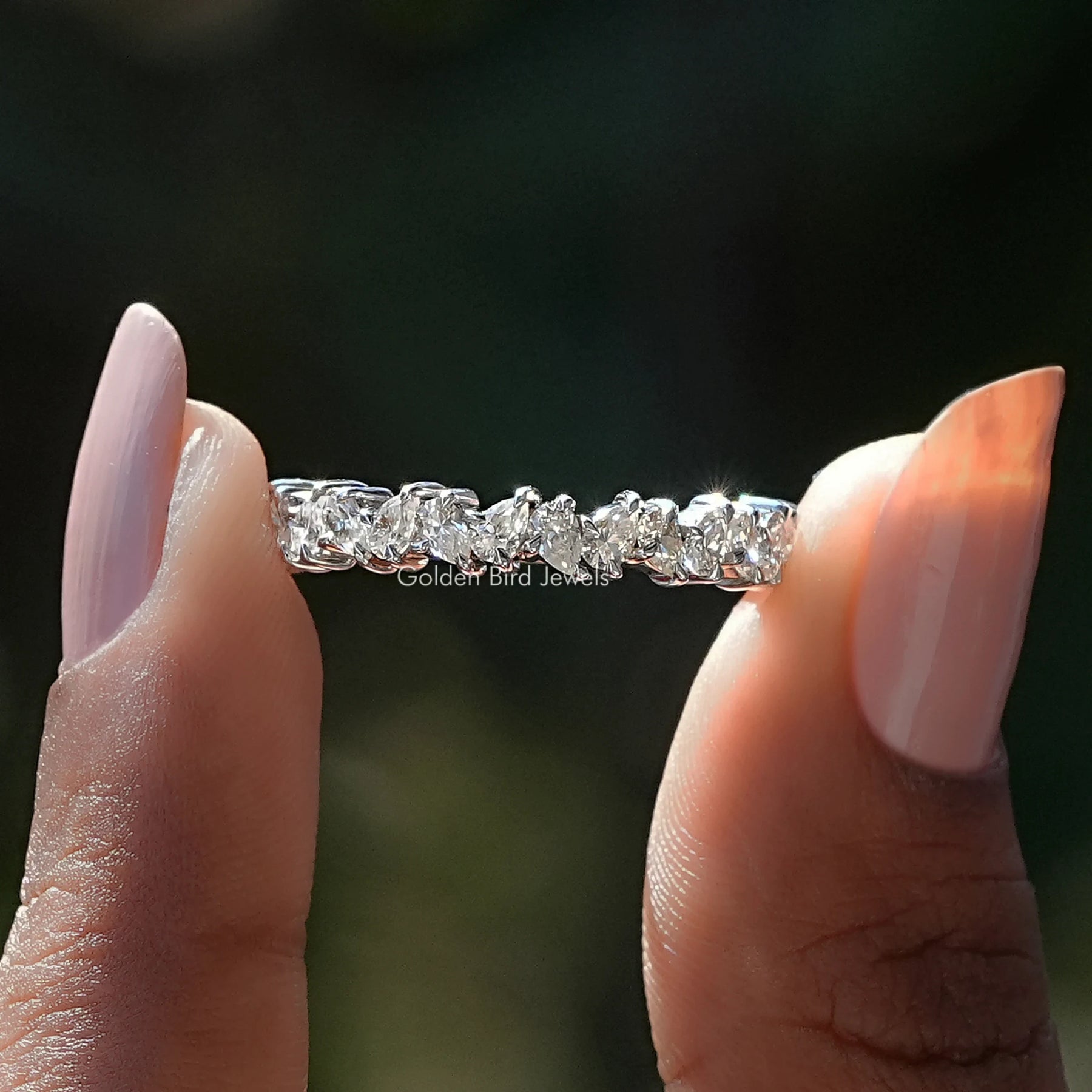 [Pear Cut Moissanite Half Eternity Band]-[Golden Bird Jewels]