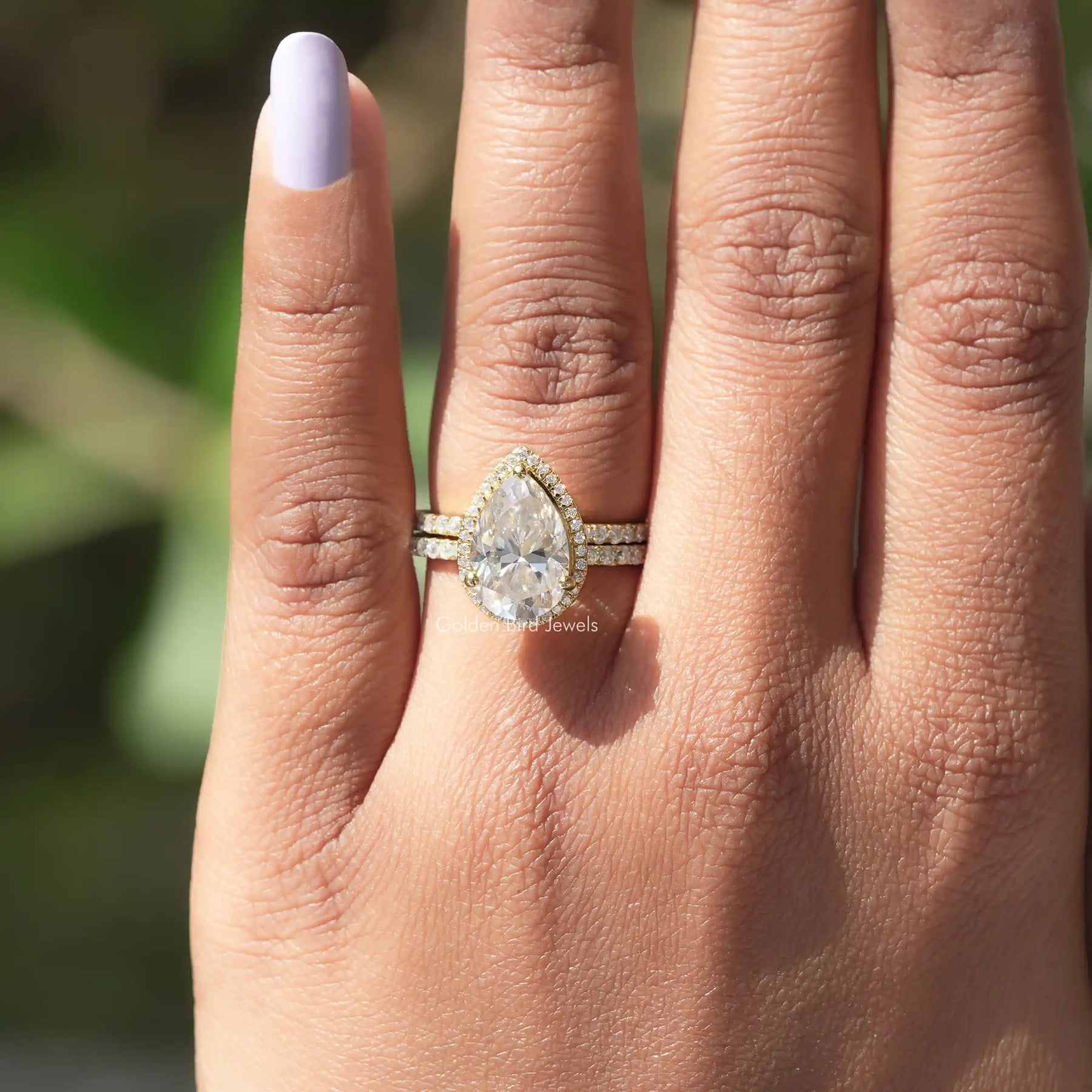 [Pear Shaped Moissanite Engagement Ring]-[Golden Bird Jewels]