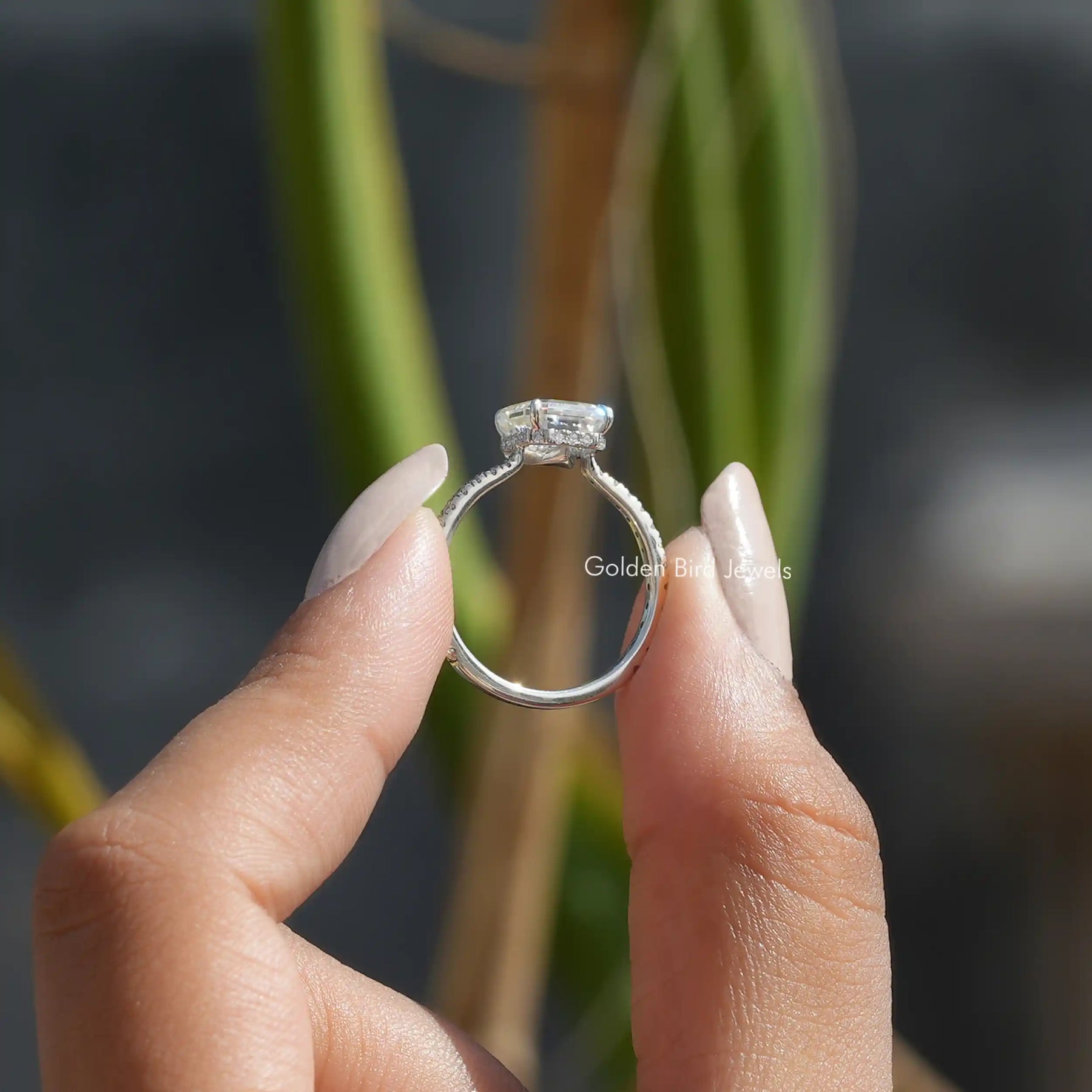 [Moissanite Emerald Cut Engagement Ring]-[Golden Bird Jewels]