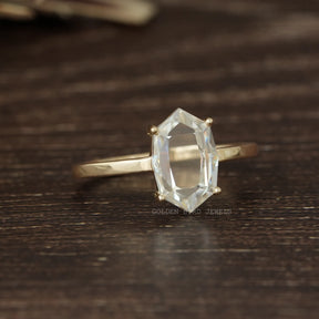 [14K Yellow Gold Moissanite Portrait Cut Hexagon Solitaire Engagement Ring]-[Golden Bird Jewels]