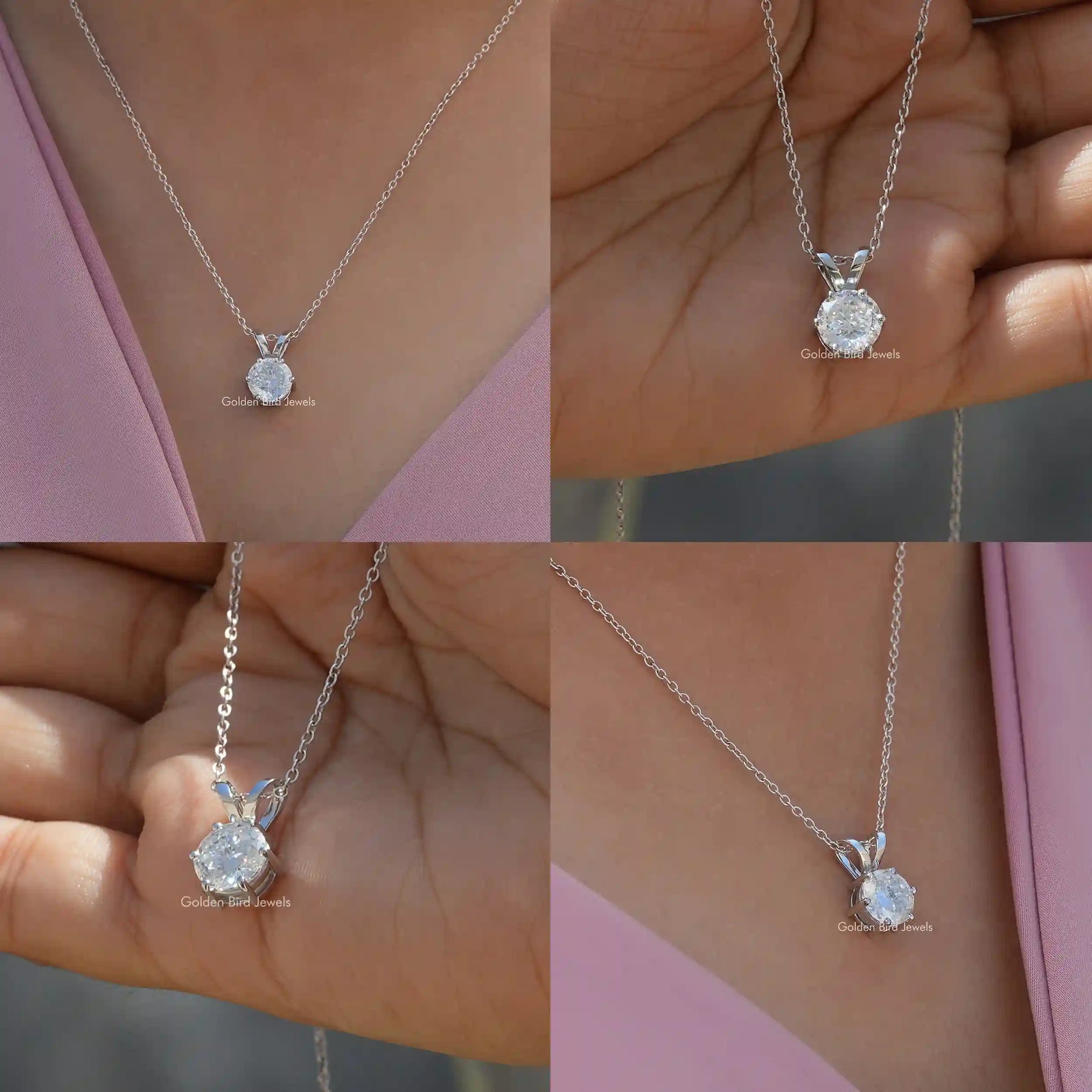 [Collage of moissanite portuguese cut pendant]-[Golden Bird Jewels]