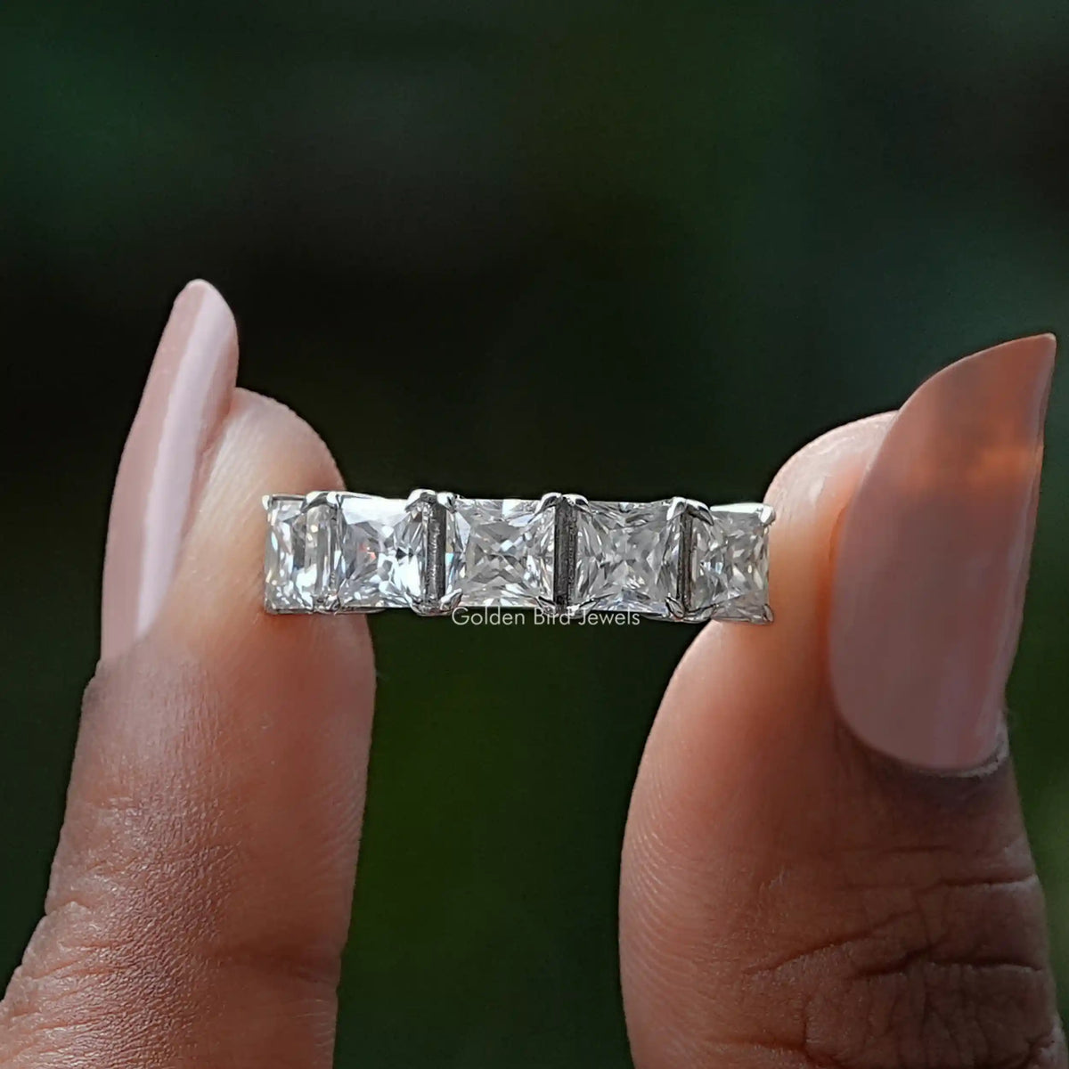 [Moissanite Princess Cut Half Eternity Band]-[Golden Bird Jewels]