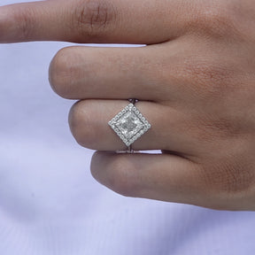 [Princess Cut Halo White Gold Ring]-[Golden Bird Jewels]