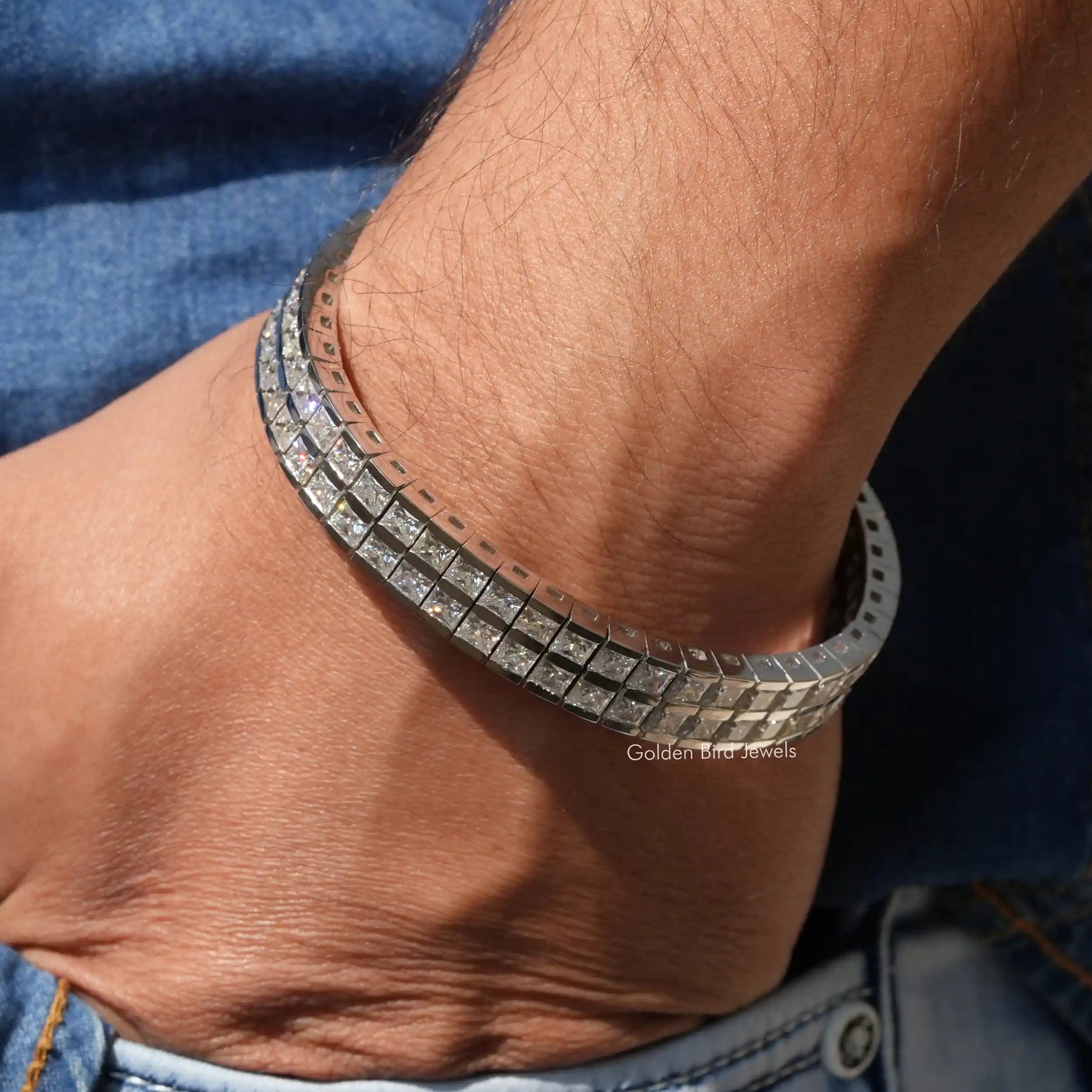 Princess Cut Moissanite Tennis Men's Bracelet