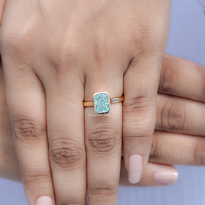 Blue Radiant Moissanite Bezel Set Solitaire Ring