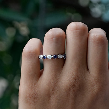 Detailed View of Round And Marquise Cut Moissanite Wedding Band In White Gold