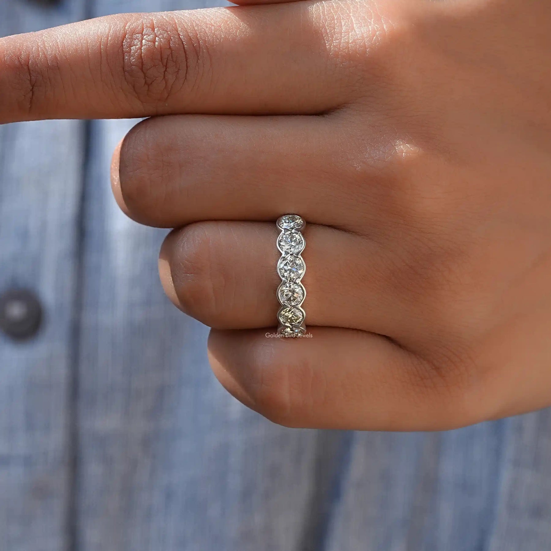 [Half Eternity Round Cut Moissanite Wedding Band]-[Golden Bird Jewels]