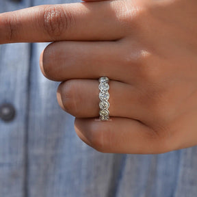 [Half Eternity Round Cut Moissanite Wedding Band]-[Golden Bird Jewels]