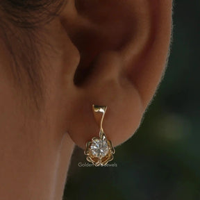 [In ear round cut cluster moissanite earrings]-[Golden Bird Jewels]