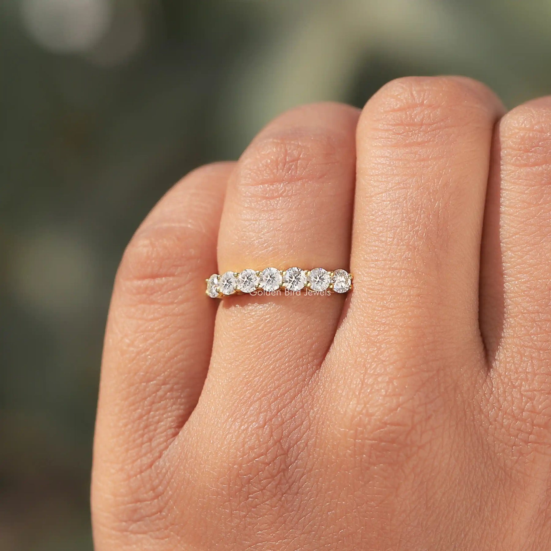 [Moissanite Round Cut 7 Stone Wedding Band]-[Golden Bird Jewels]