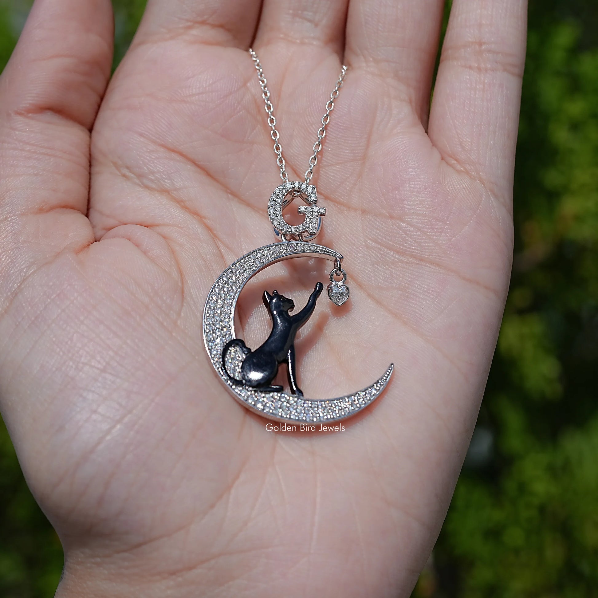 Top View of Cat And Moon Cut Moissanite Pendant
