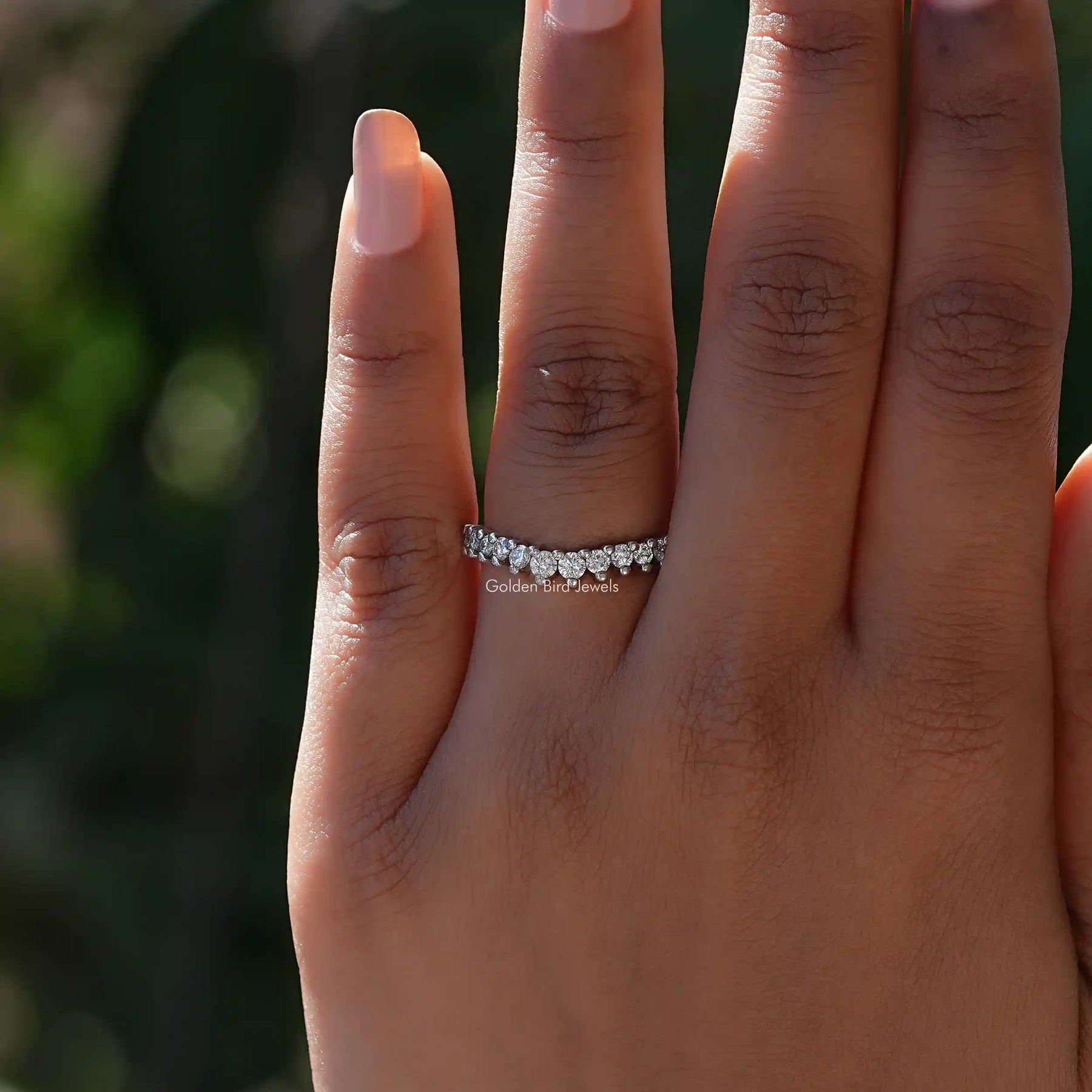 [White Gold Round Cut Bridal Band]-[Golden Bird Jewels]