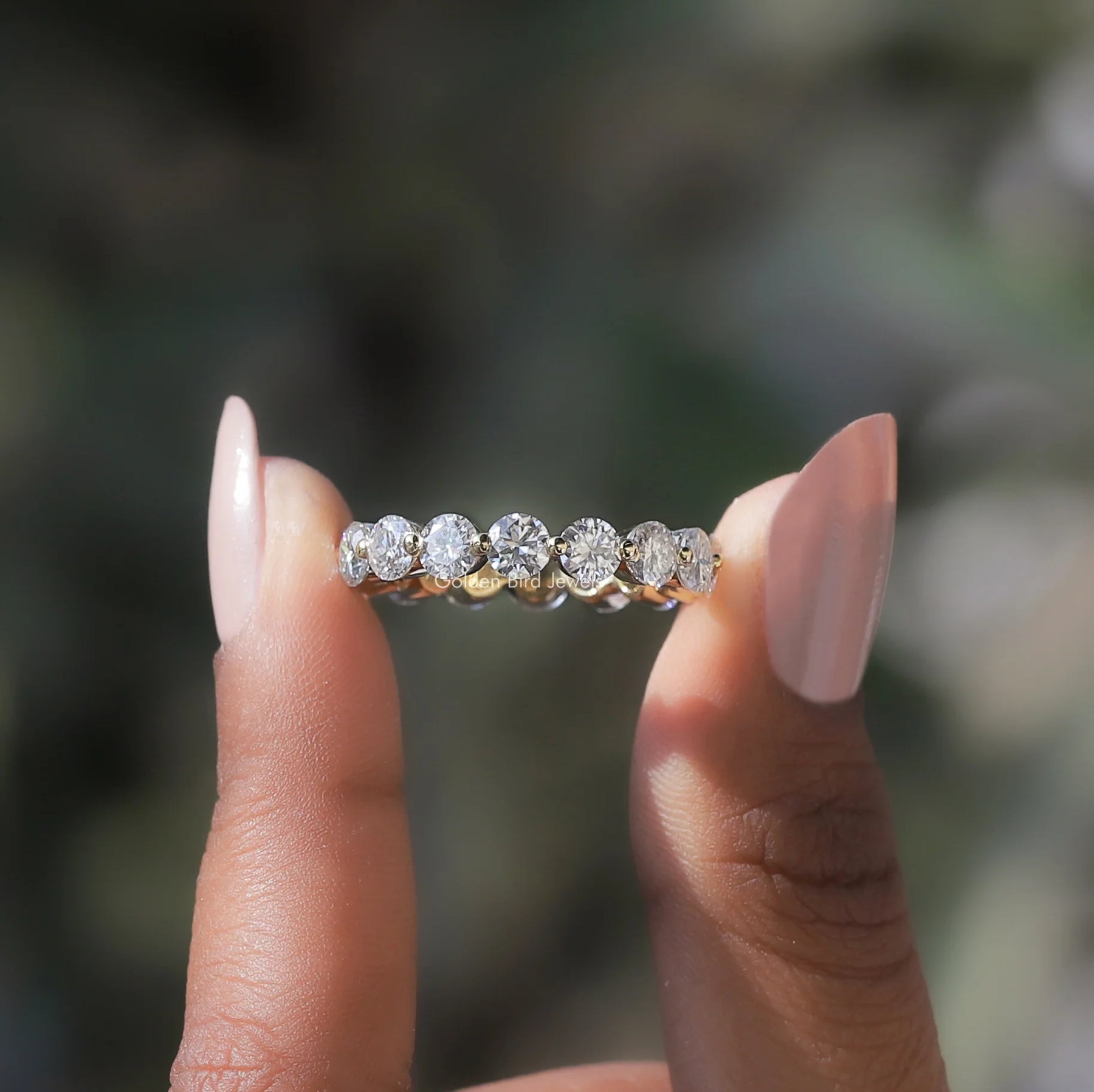 [Moissanite Round Cut Full Eternity Wedding Band]-[Golden Bird Jewels]