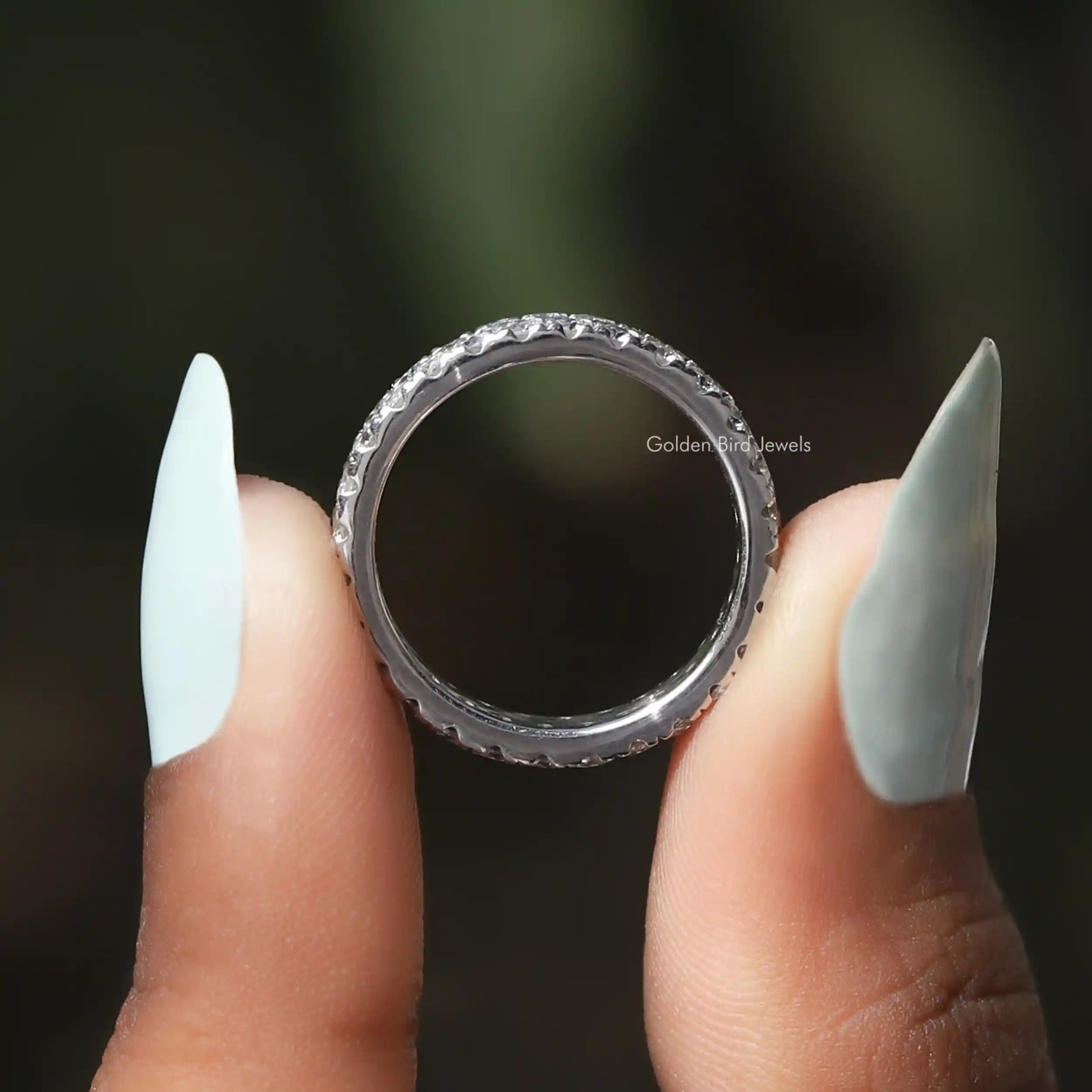 [Round Cut Moissanite Full Eternity Wedding Band]-[Golden Bird Jewels]