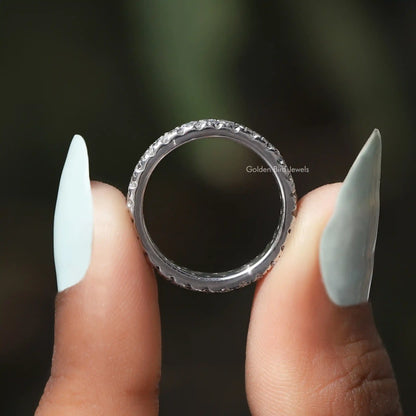 [Round Cut Moissanite Full Eternity Wedding Band]-[Golden Bird Jewels]