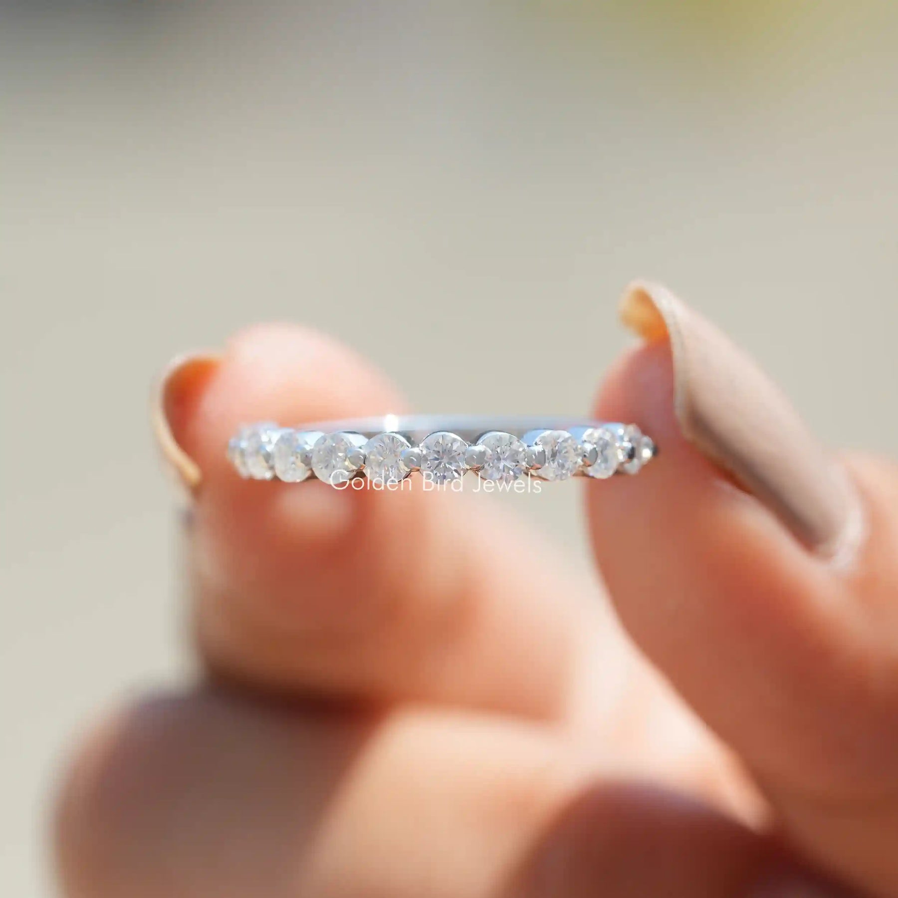 [Moissanite Round Cut Eternity Dainty Band]-[Golden Bird Jewels]