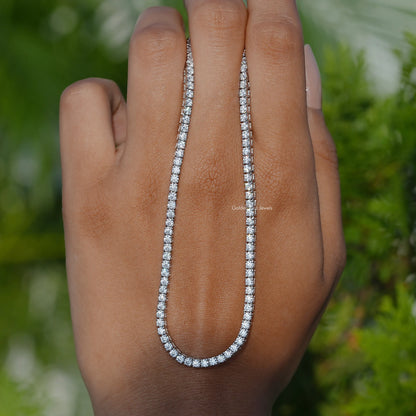 [Moissanite Round Cut Necklace In 14K White Gold]-[Golden Bird Jewels]