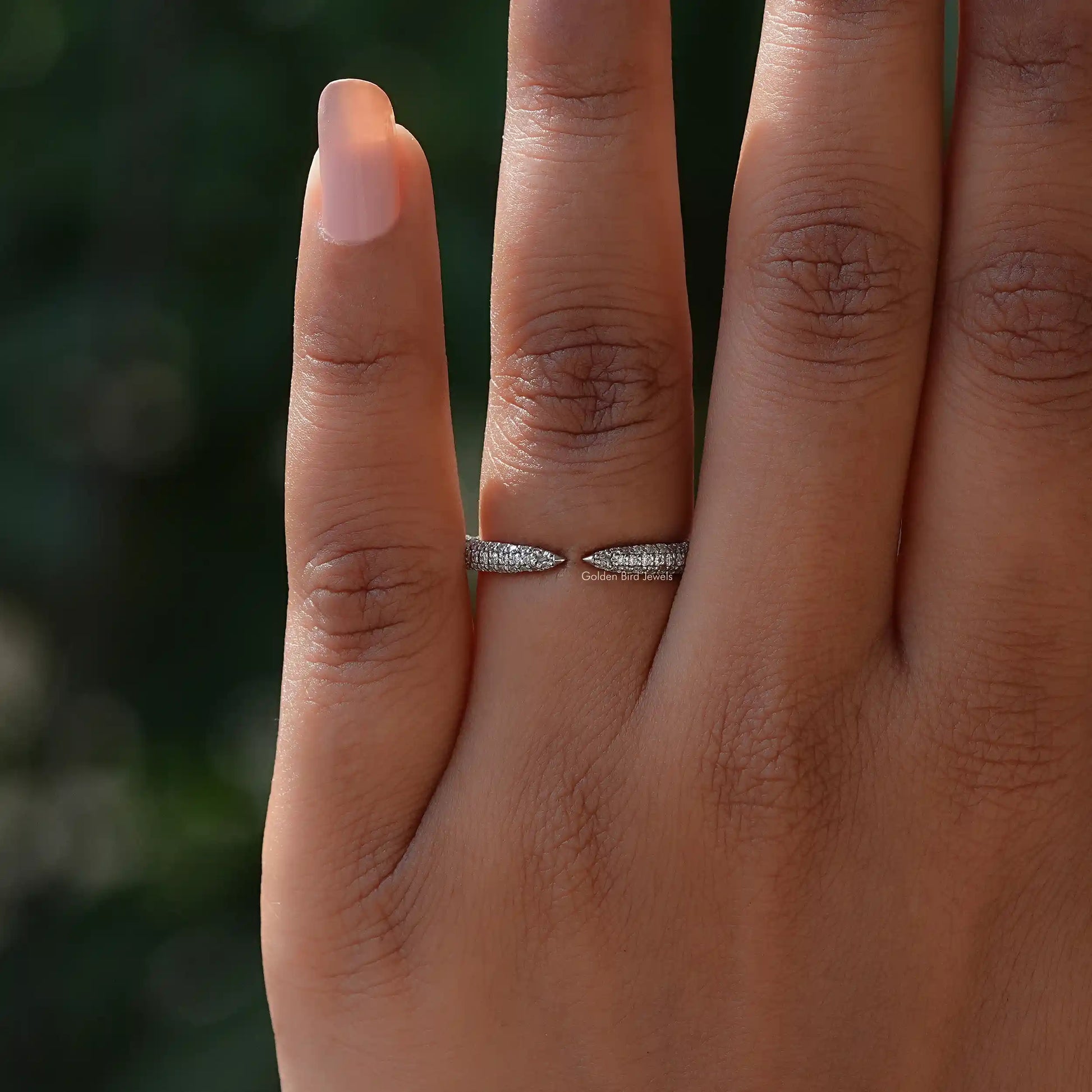 [Moissanite Round Cut Open Cuff Wedding Band]-[Golden Bird Jewels]