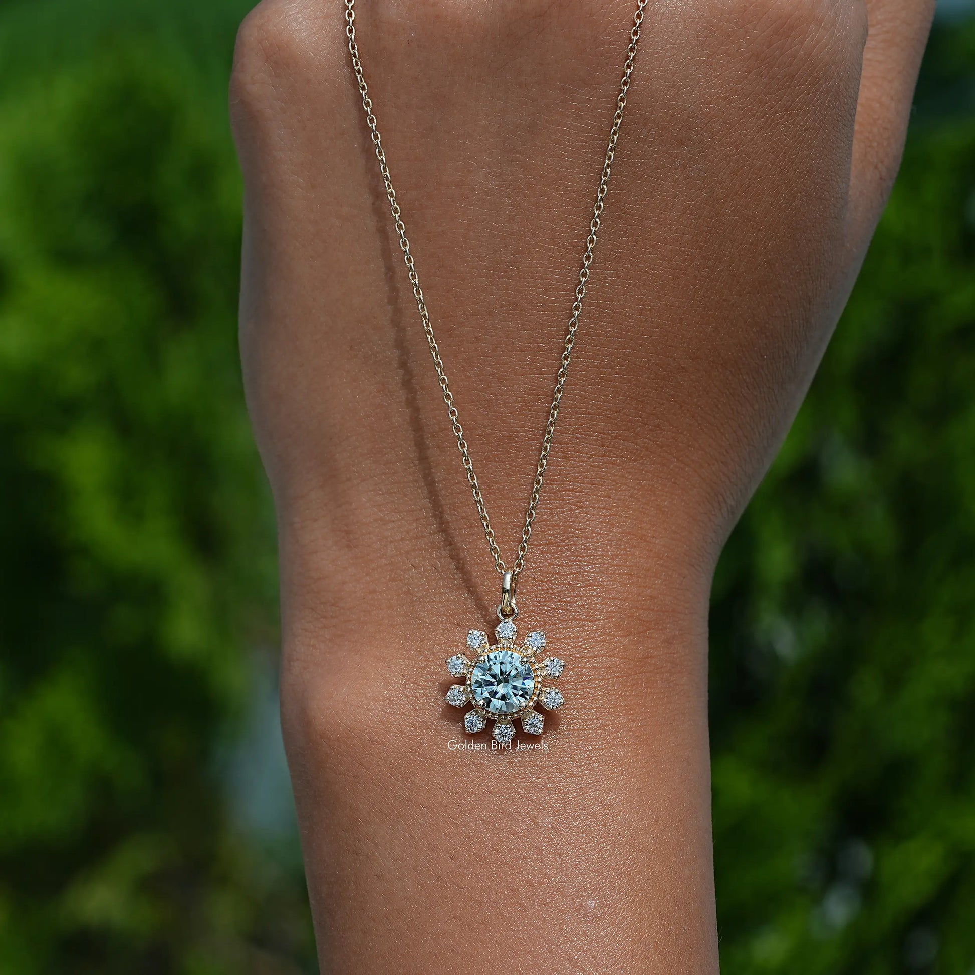 View of moissanite pendant for women