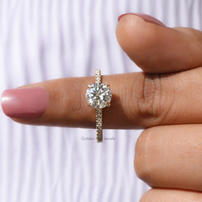 In finger front View of Round Cut Moissanite Solitaire Ring
