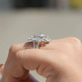 Side View of Old European Round Cut Moissanite Ring In finger