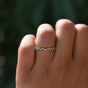 [White Gold Moissanite Round Cut Eternity Band]-[Golden Bird Jewels]