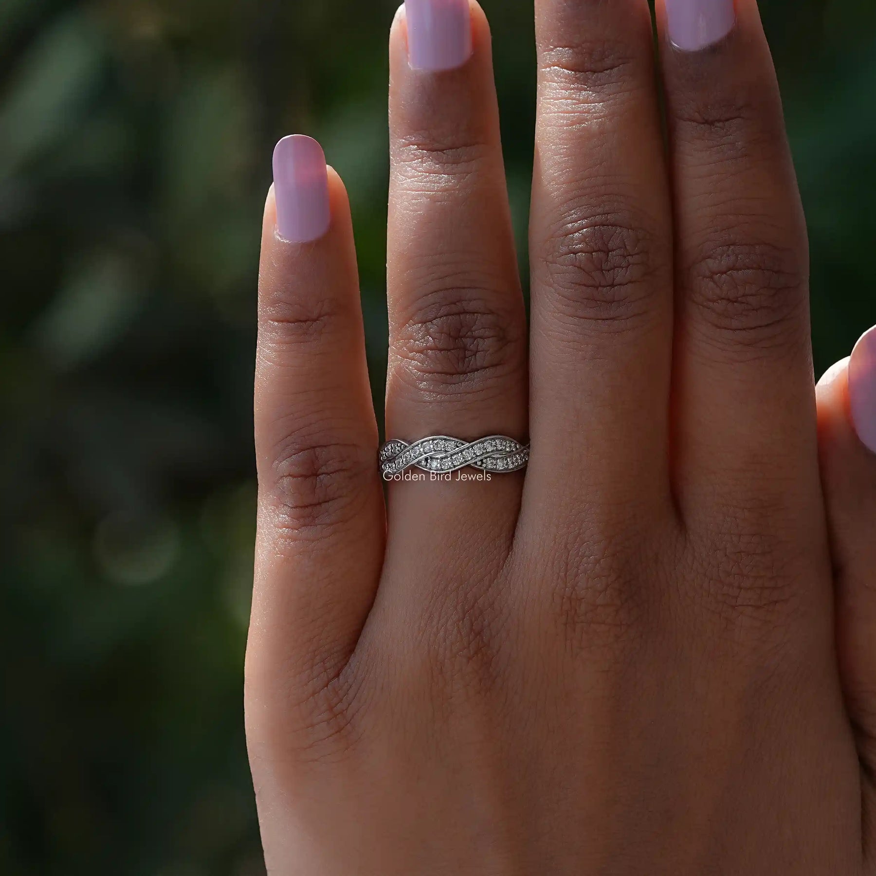 [Colorless Round Cut Moissanite Wedding Band]-[Golden Bird Jewels]