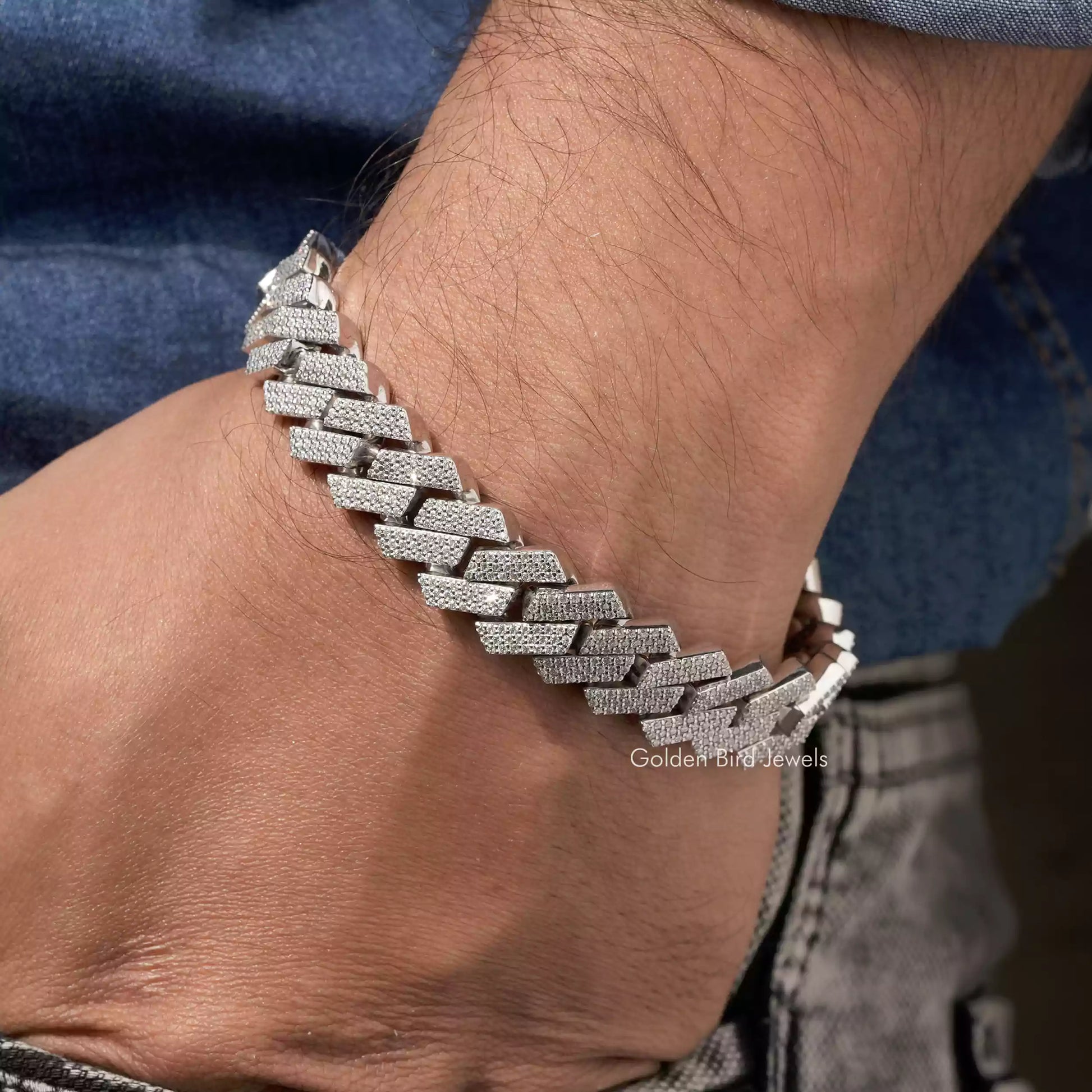 View of moissanite round bracelet for men 