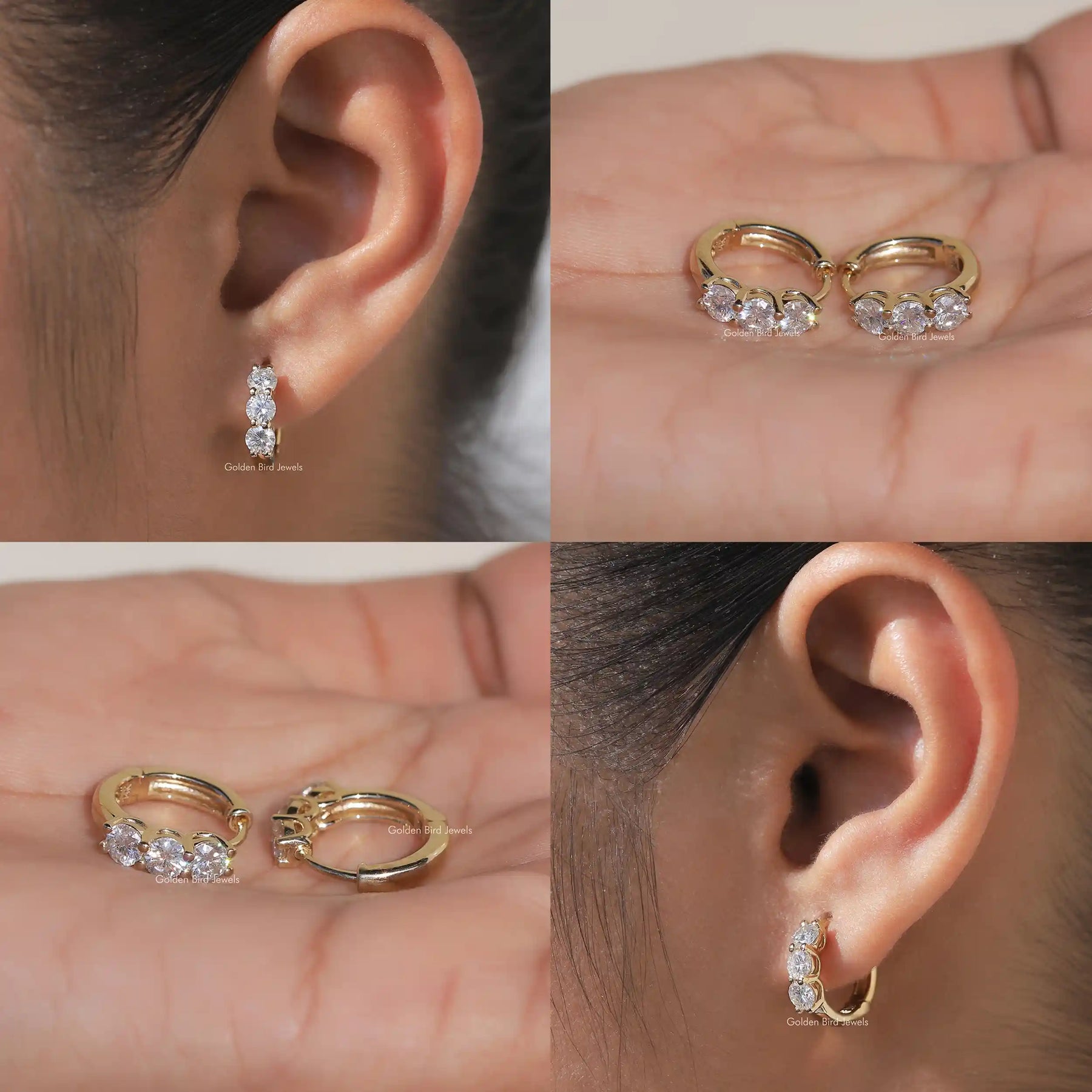 Round Cut Moissanite Small Huggies Hoop Earrings