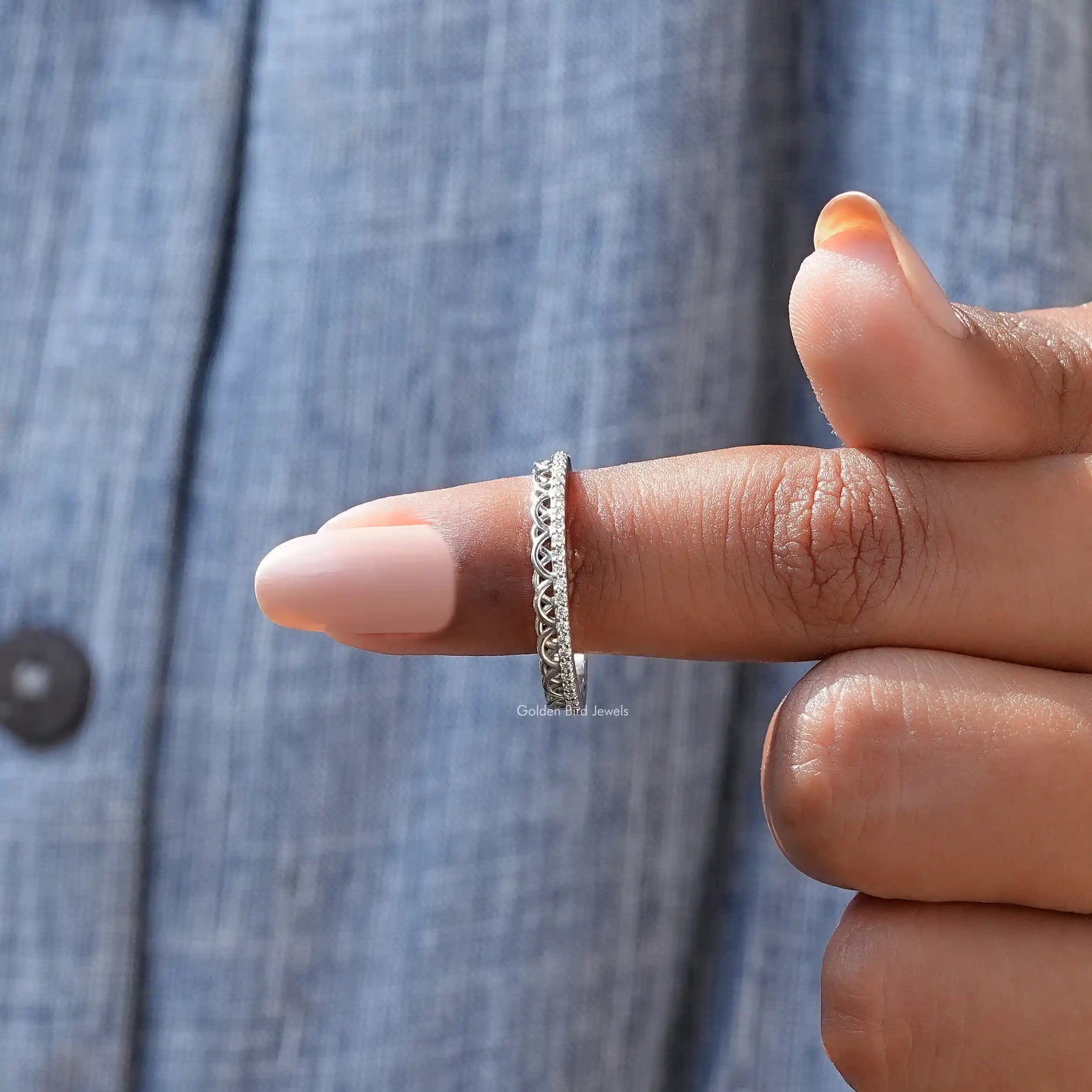 [Colorless Round Cut Stacking Band]-[Golden Bird Jewels]