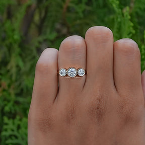 Round Moissanite Three Stone Bezel Set Ring