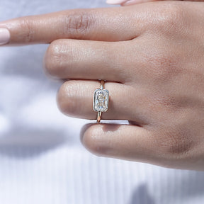 Bezel Set Radiant Cut Moissanite Solitaire Ring