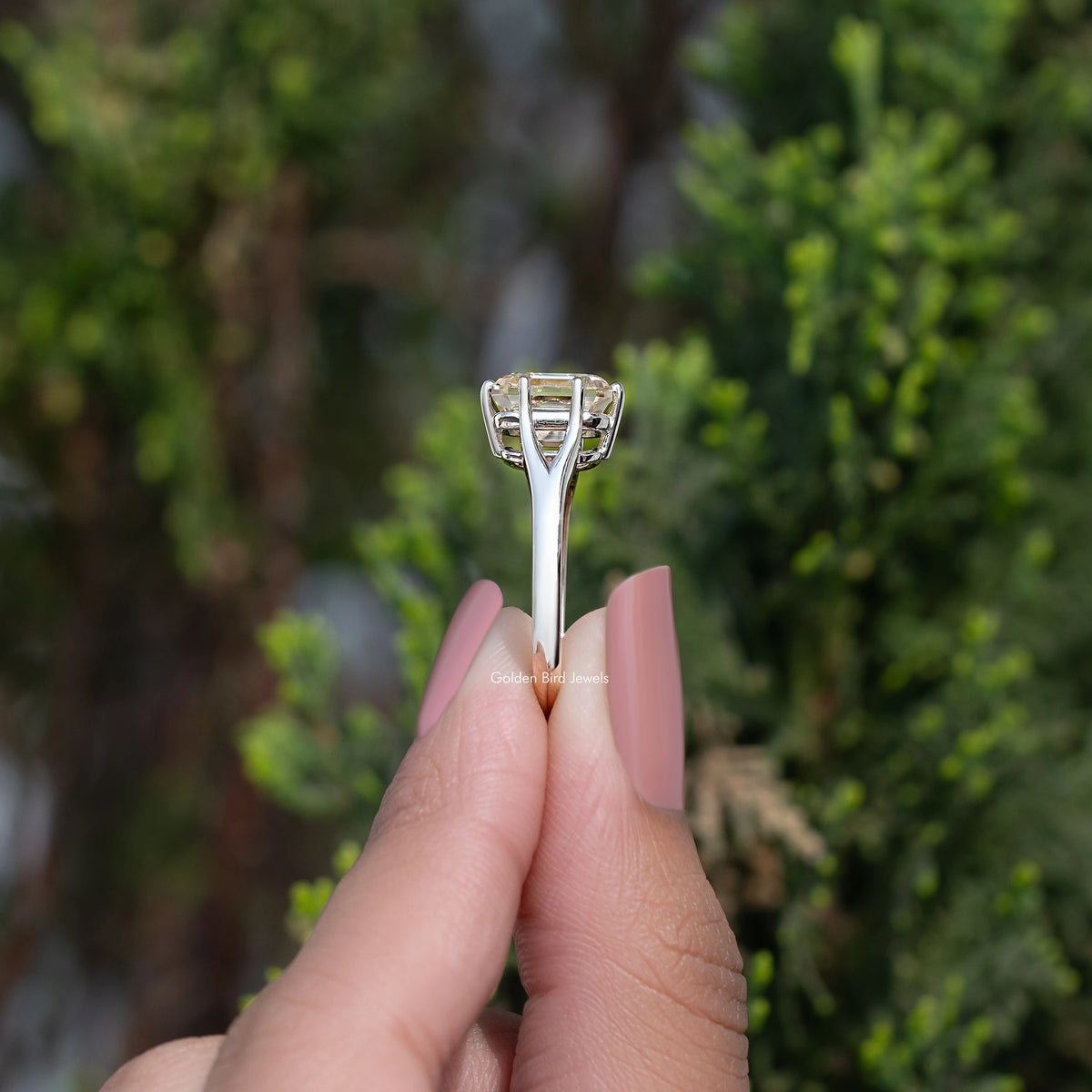 Yellow Moissanite Old Mine Asscher Split Shank Ring