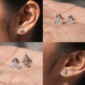 [White Gold Trillion Cut Martini Set Stud Earrings]-[Golen Bird Jewels]