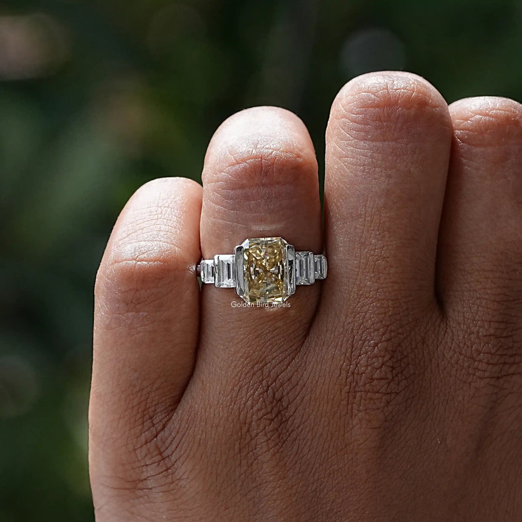 [Yellow Radiant Cut Half Bezel Set Ring]-[Golden Bird Jewels]