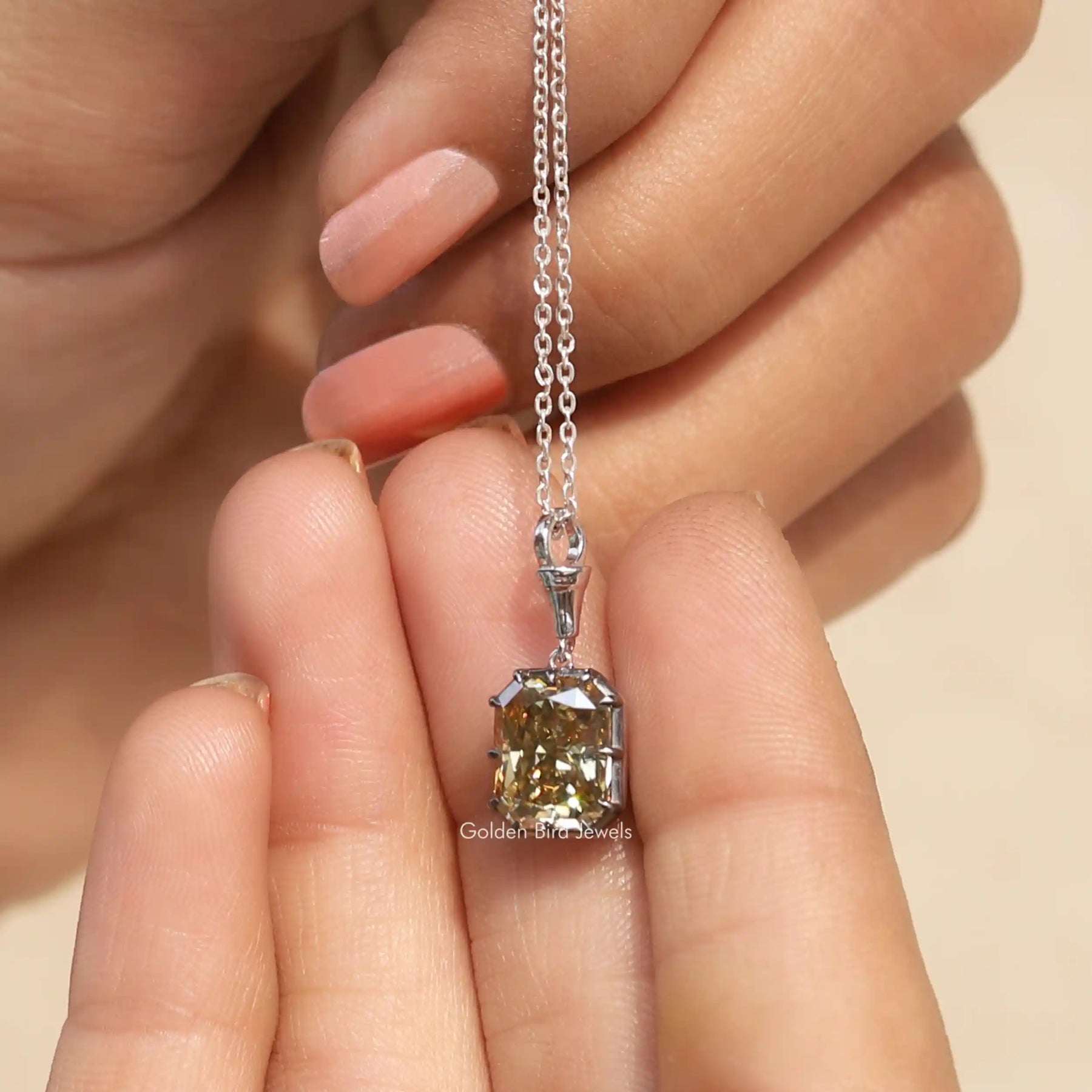 [Solitaire Radiant Cut Moissanite Pendant]-[Golden Bird Jewels]