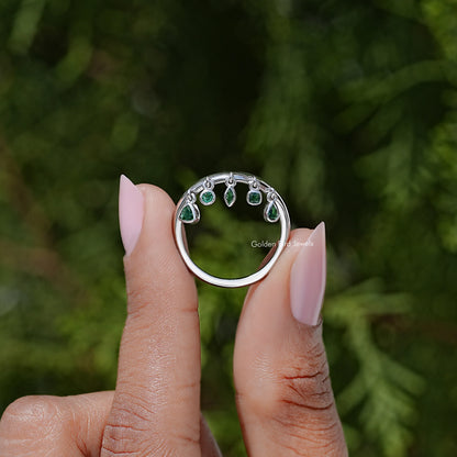 Multi Shape Gemstone Curved Bezel Set Engagement Ring