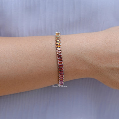 Multi Color Baguette Gemstone Tennis Bracelet