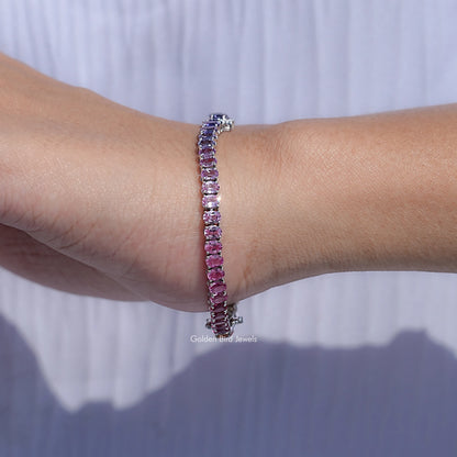 Gradient Multi Color Oval Gemstone Tennis Bracelet