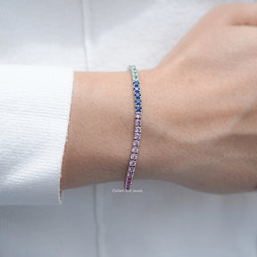 Multi Color Round Gemstone Tennis Bracelet