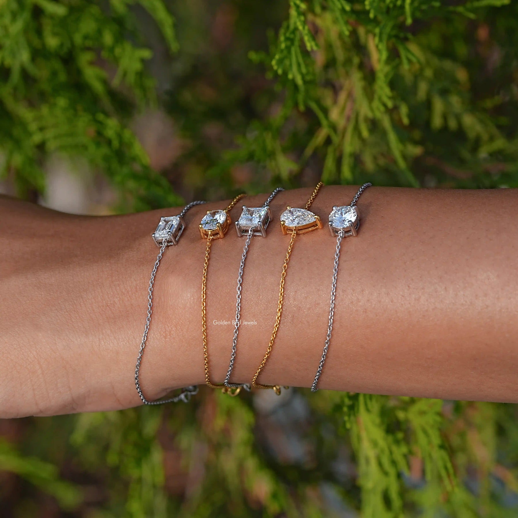 Multi Shape Moissanite Solitaire Chain Bracelet