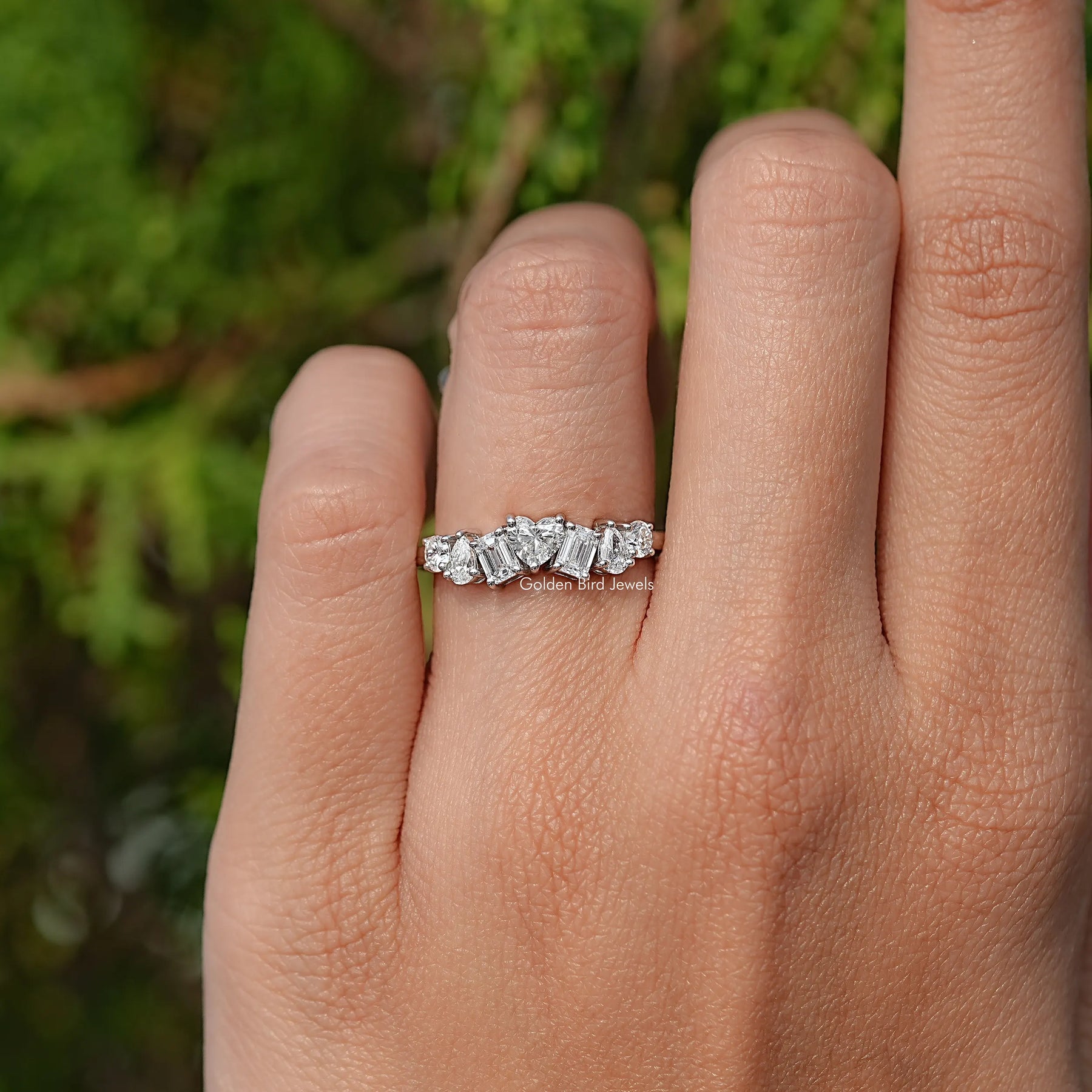 Multi Shape Lab Diamond Half Eternity Wedding Band