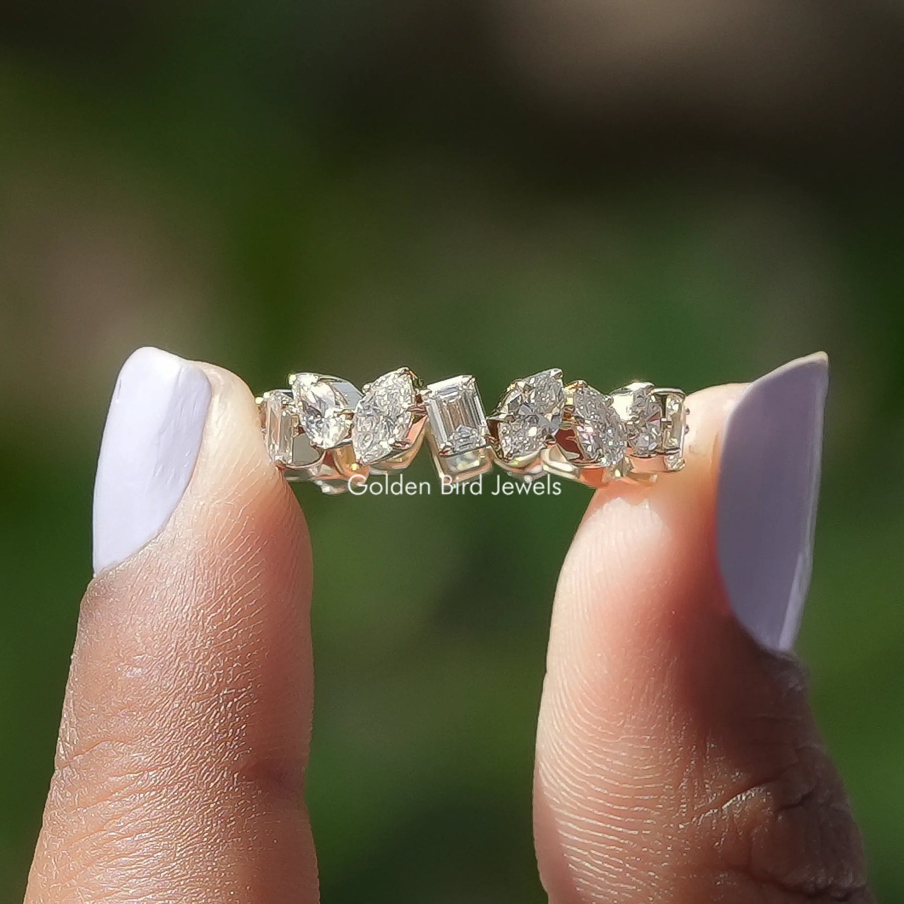 [Marquise And Emerald Cut Multi Shape Eternity Wedding Band]-[Golden Bird Jewels]